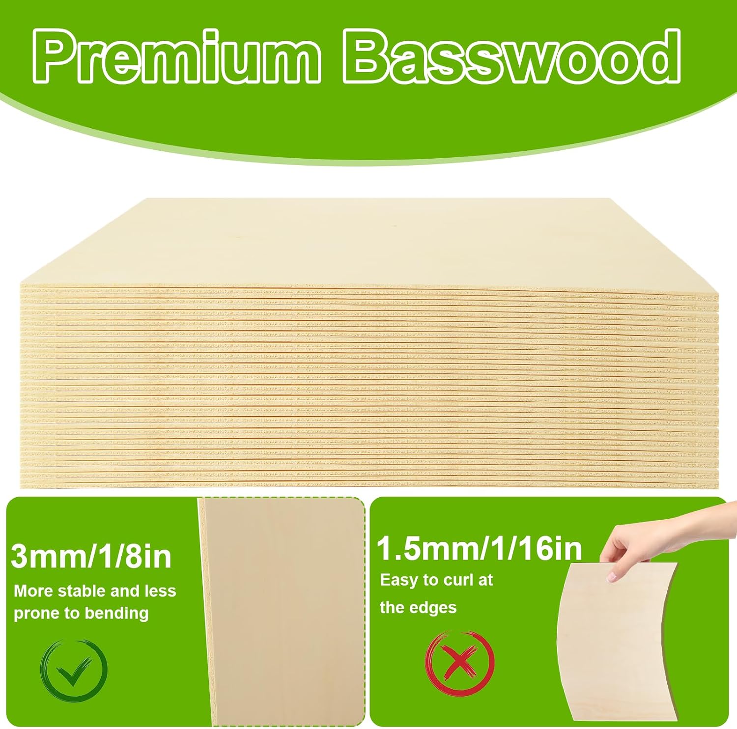 12 Pack 3mm Basswood Sheets 12 x 16 x 1/8 Inch,Plywood Sheets for Crafts, 1/8" Unfinished Plywood Wood for Laser Cutting, Engraving, DIY Crafts, Wood Burning, Painting, Model Carving