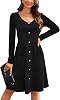 OUGES Womens V Neck Button Down Skater Midi Dress with Pockets