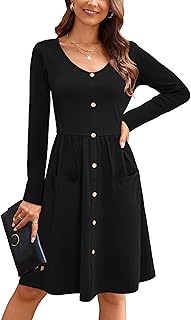 Women's V Neck Button Down Skater Dress with Pockets - Buy now