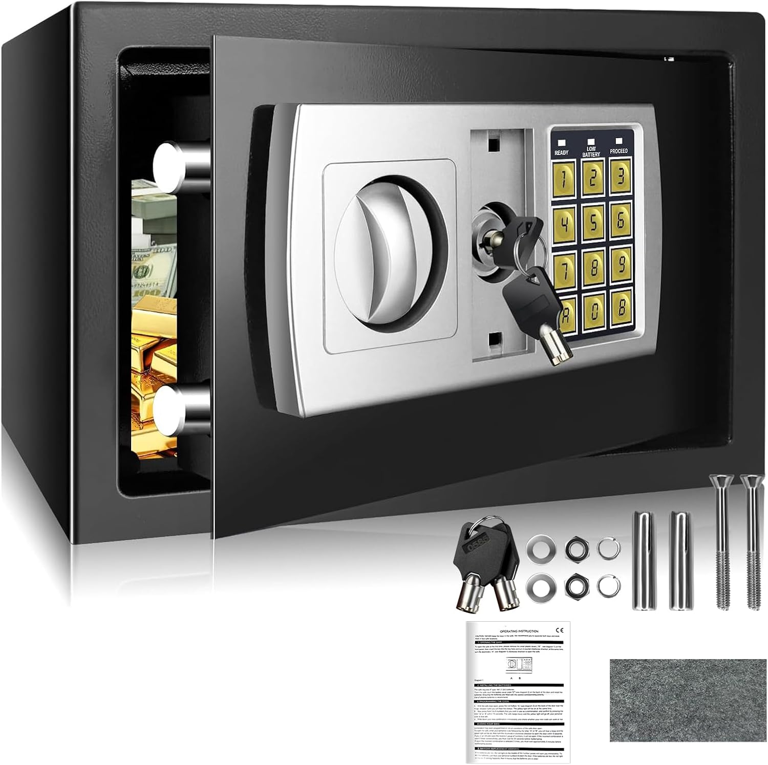 Fireproof Waterproof Safe for Home with Key Lock 8.5 L Portable Safe for Cash Medication Jewellery Black 30 W x 20 D x 20 H cm