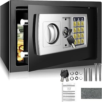 5.8L Small Value Safe,Fireproof & Waterproof, Dual Lock Key+PIN, Anti-Pry 2mm thick Solid Steel and 4mm thick front door, Compact Security Safe for Cash, Jewellery, Documents31x20x20cm