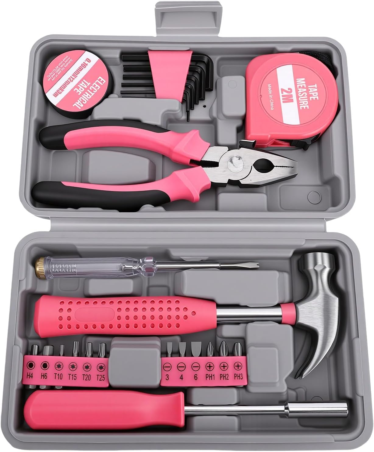 KIMISS Home Tool Set 20 Pcs, Pink Household DIY Tool Kit for Women for