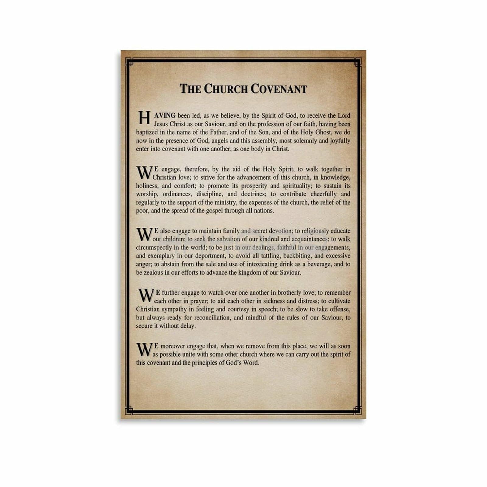 KCDFDVJFBM The Baptist Church Covenant Canvas Painting Wall-Art Print for Sunday School Classroom Pastor Study Office Decor(Unframed,16x24inch(40x60cm))