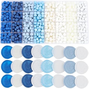 832Pcs Wax Seal Beads, Blue White Sealing Wax Bead Pellets in 8 Colors Octagon Shape Include Navy Blue Pearl White Translucent for Stamp Seals & Wedding Invitation Blue White Series