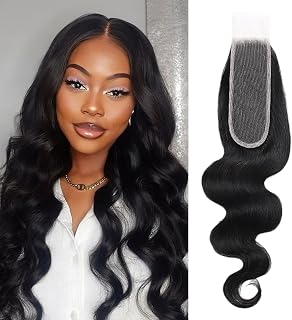 2X6 Lace Closure Middle Part Body Wave HD Transparent Lace Closure 100% Brazilian Human Hair High Density Pre Plucked With Baby Hair Natural Black 10 Inch