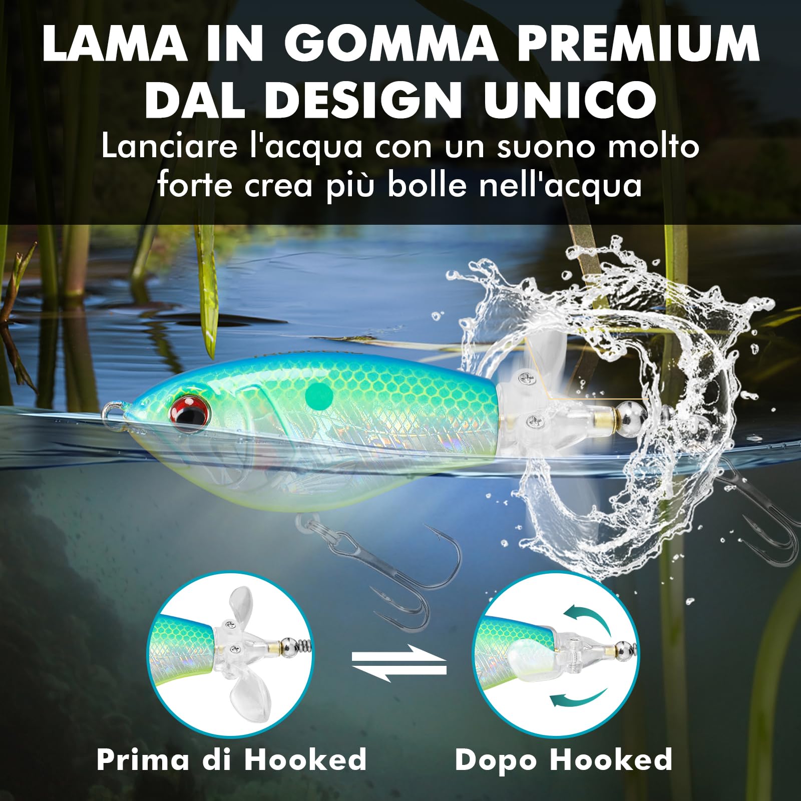 TRUSCEND Esche da Pesca in Superficie con ami BKK, Esca Plopper per Acqua Dolce o Salata, Esche Galleggianti per persici pesci gatto e lucci, Esche per la Pesca al Black Bass, Regali di pesca per uomo
