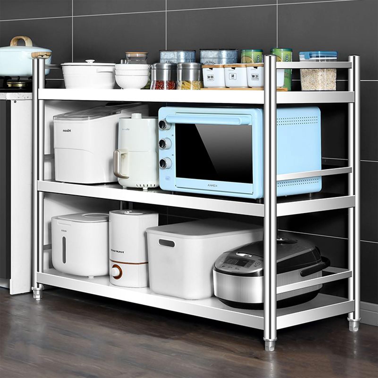 Mensola da cucina regolabile a 3 ripiani in metallo con 4 Hoo 304 dispensa in acciaio inox ideale per lavanderia, cantina, ripostiglio (120 x 50 x 100 cm)