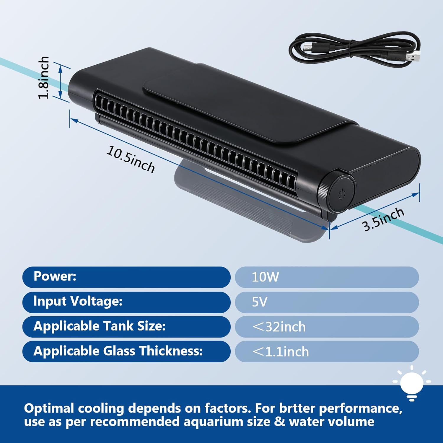 BAOSHISHAN Aquarium Chiller Fan, Powerful Fish Tank Cooler with Light, Adjustable Wind Speed & Brightness, Super Quite Fan for Axolotl Coral Fish Tank