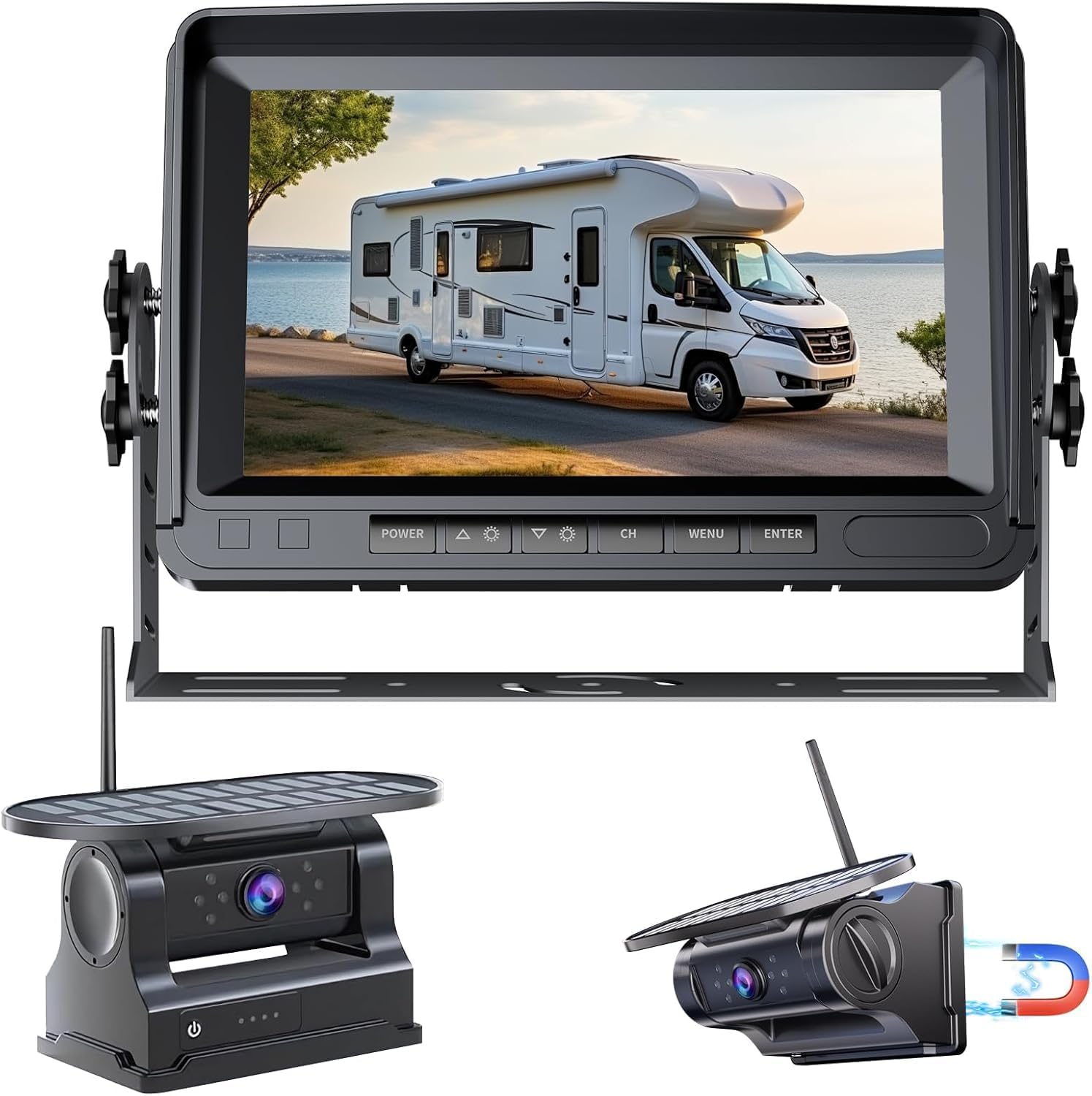 OBEST Wireless Backup Camera Magnetic: 7'' Recording Monitor Solar RV Rear View Camera, HD 1080P Clear Night Vision Back up Camera for Truck, Scratch-Proof Mount for Vehicle Safety,Trucks Campers