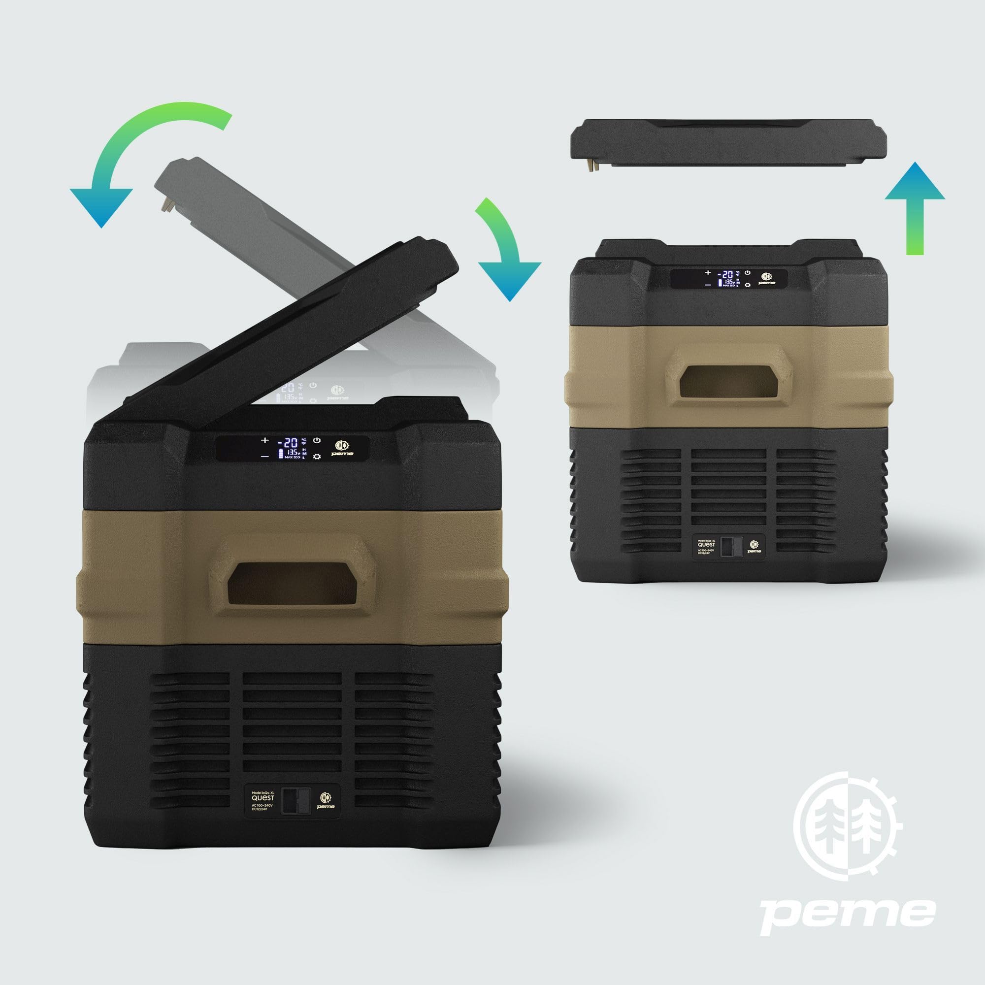 peme Nevera Compresor Portátil Eléctrica Refrigerador Coche Frigorífico para Camping Viaje Auto 12 24 v con Enchufe Silenciosa Portatil Congelador Frigorifico Camper Frigobar 26,8L - Quest
