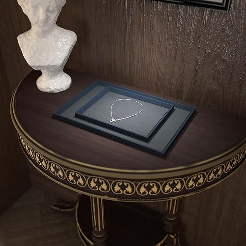 Miniatura 6 de Oirlv Bandeja plana de cuero premium para joyas, organizador de exhibición de joyas, bandeja de valet para mesita de noche o organizador de aparador