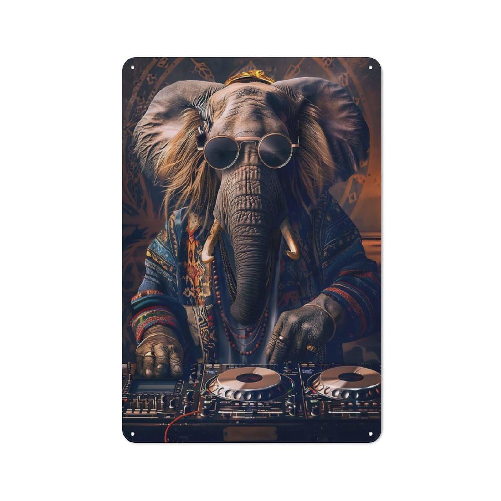 Junmoney Dj Elephant Metal Wall Sign 30X20cm, Retro Decor For Hallway Wall, For Wall Display Collectors
