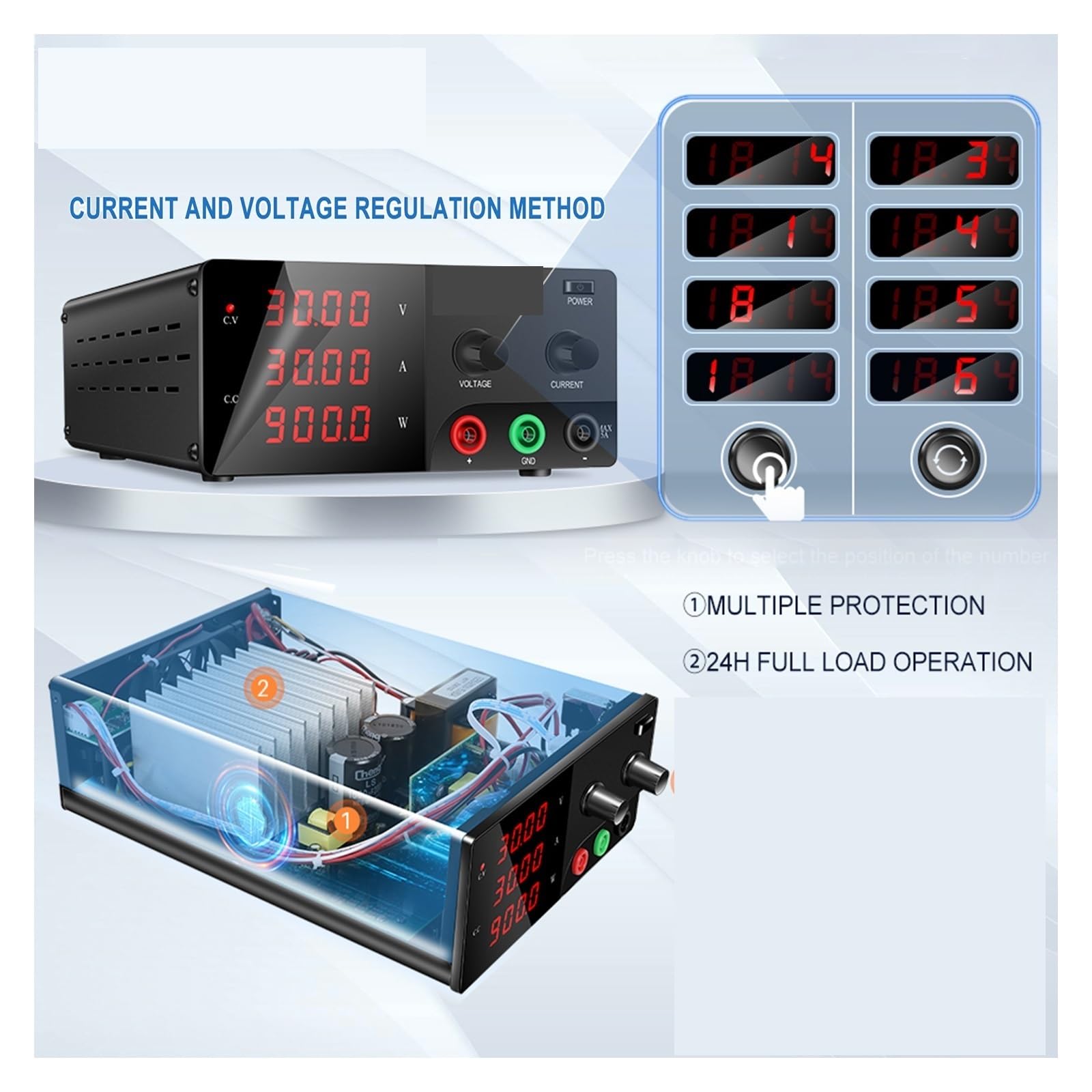 Fuente de alimentación de CC, Fuente De Alimentación Banco Laboratorio, 30V, 30A, 20A, 60V, 10A, 900W, CC Regulada Digital Ajustable, Voltaje Variable(60V 10A R-SPS6010)