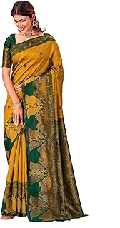 SIRIL Women's Kanjivaram Jacquard Pure Silk Banarasi Saree with Unstitched Blouse Piece