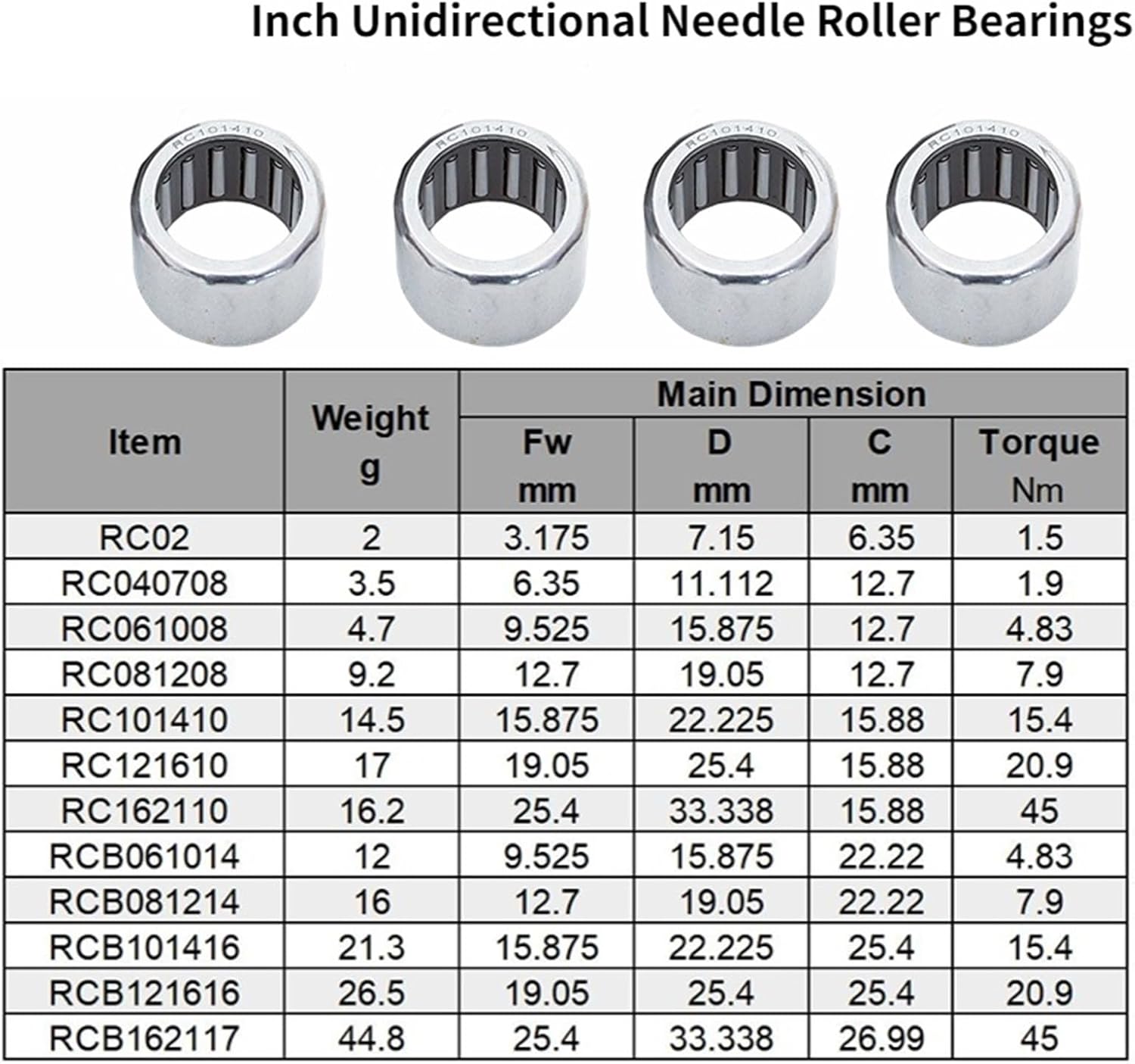 10/5pcs one-Way Needle Roller Bearing RC040708 061008 081208 101410 121610 162110 6.35X11.112X12.7(RC101410,10pcs)