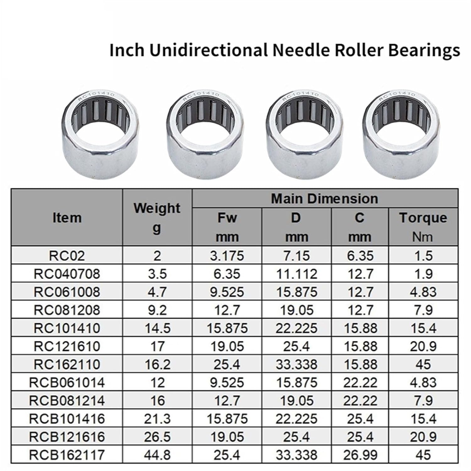 10/5pcs one-Way Needle Roller Bearing RC040708 061008 081208 101410 121610 162110 6.35X11.112X12.7(RC081208,10pcs)