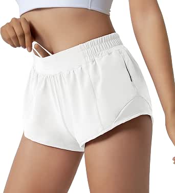 Aurefin Women's Running Shorts, Quick Dry Athletic Sports Shorts with Zip Pocket