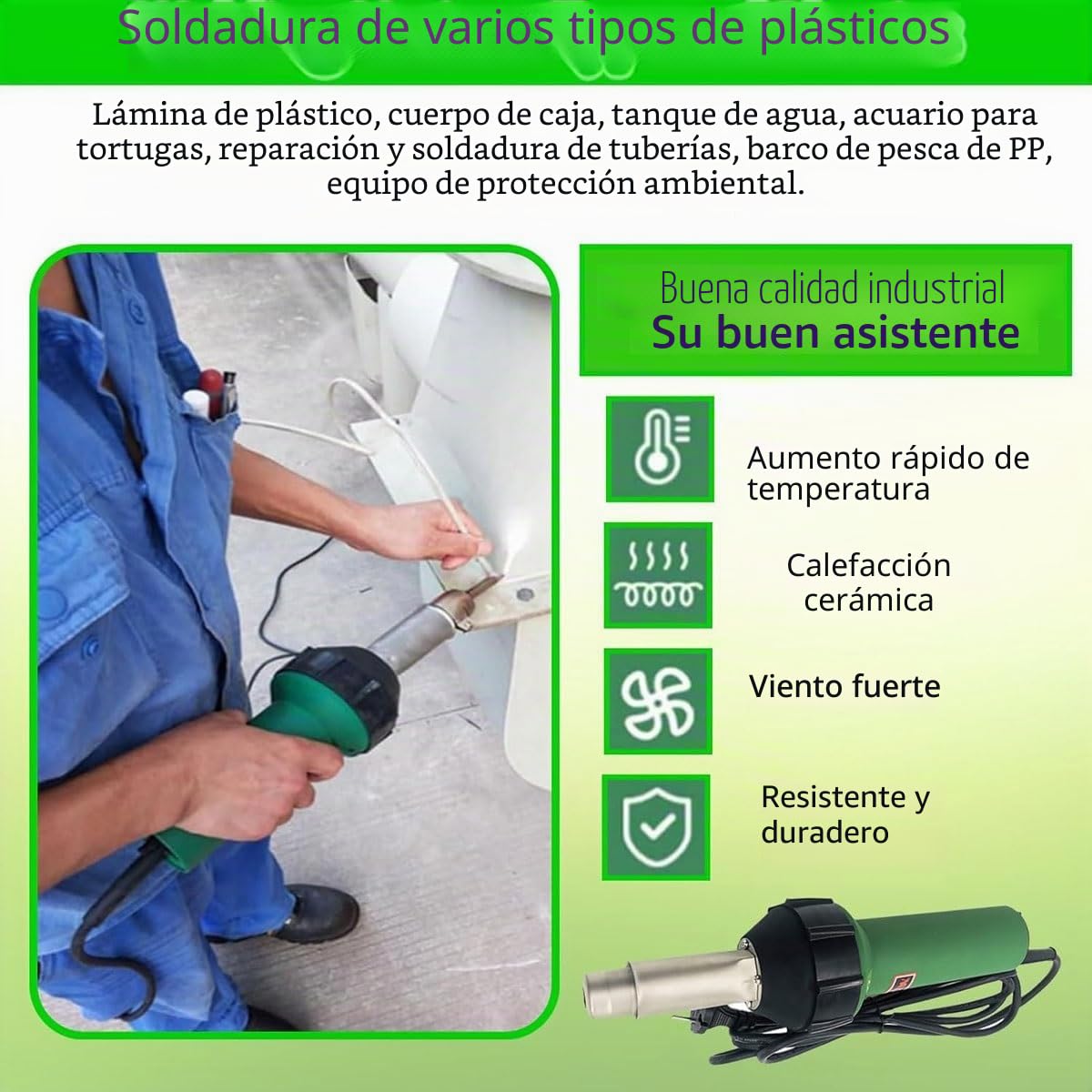 Pistola de soldadura de aire caliente, soldadora manual de plástico PVC variable de 1600 W con boquillas y accesorios para bricolaje mejoras del hogar y pelado de pintura