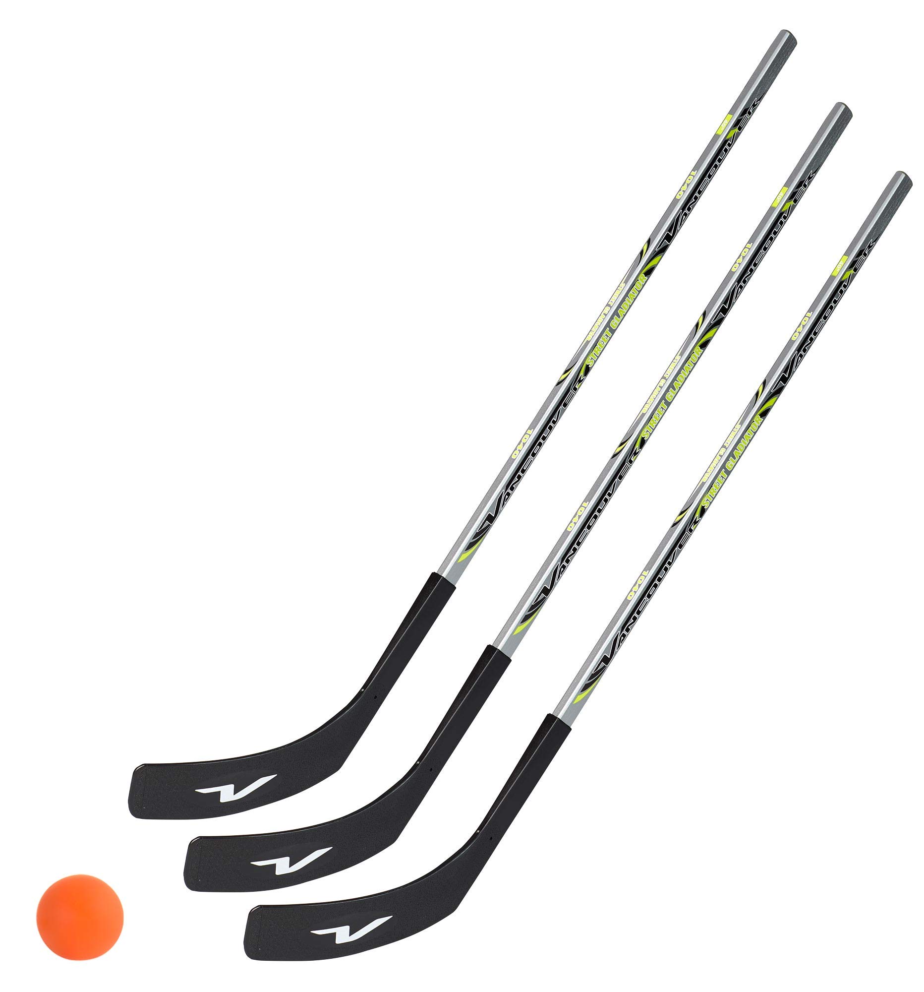 Unbekannt 3 x Vancouver Streethockeyschläger 100 cm, Kids Plus 1 Hockey-Ball