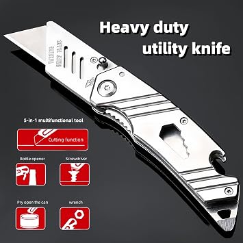 Multitool Utility Pocket Tool Folding Heavy Duty Carpet Cutter with 1 * 10 pc Stainless Steel Replaceable Accessory Cutter for Craft Tradesman Tool,Simple Repair.