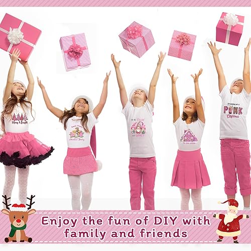 Miniatura 5 de Fumete 12 hojas de transferencia para planchar de Navidad para camisetas, calcomanías rosadas para planchar, alce, muñeco de nieve, árbol,