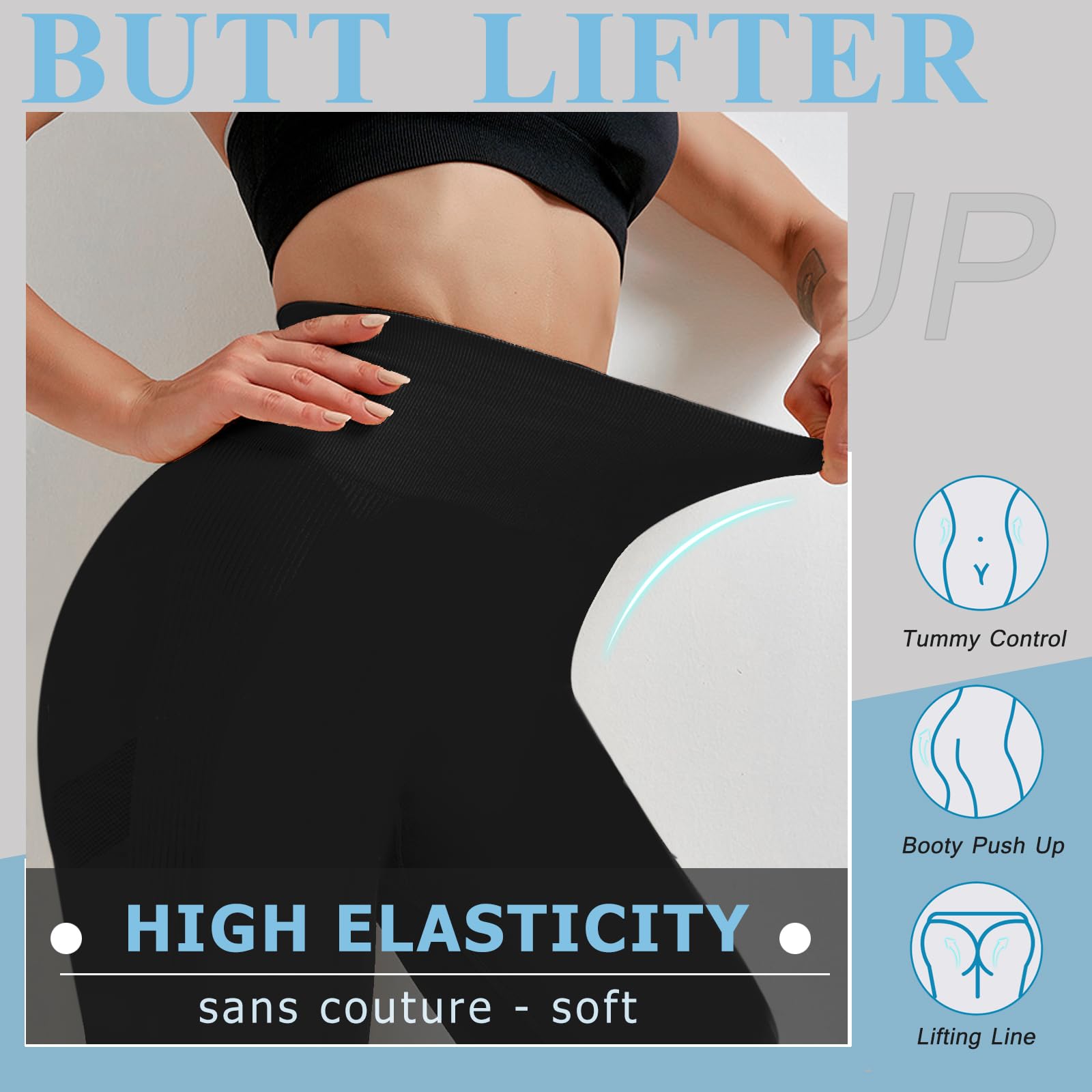 Lishang Sportowe legginsy damskie z wysokim stanem, nieprzejrzyste, z efektem Scrunch Butt, Push Up Booty, spodnie sportowe, bezszwowe, na siłownię, jogę, fitness, sportowe legginsy
