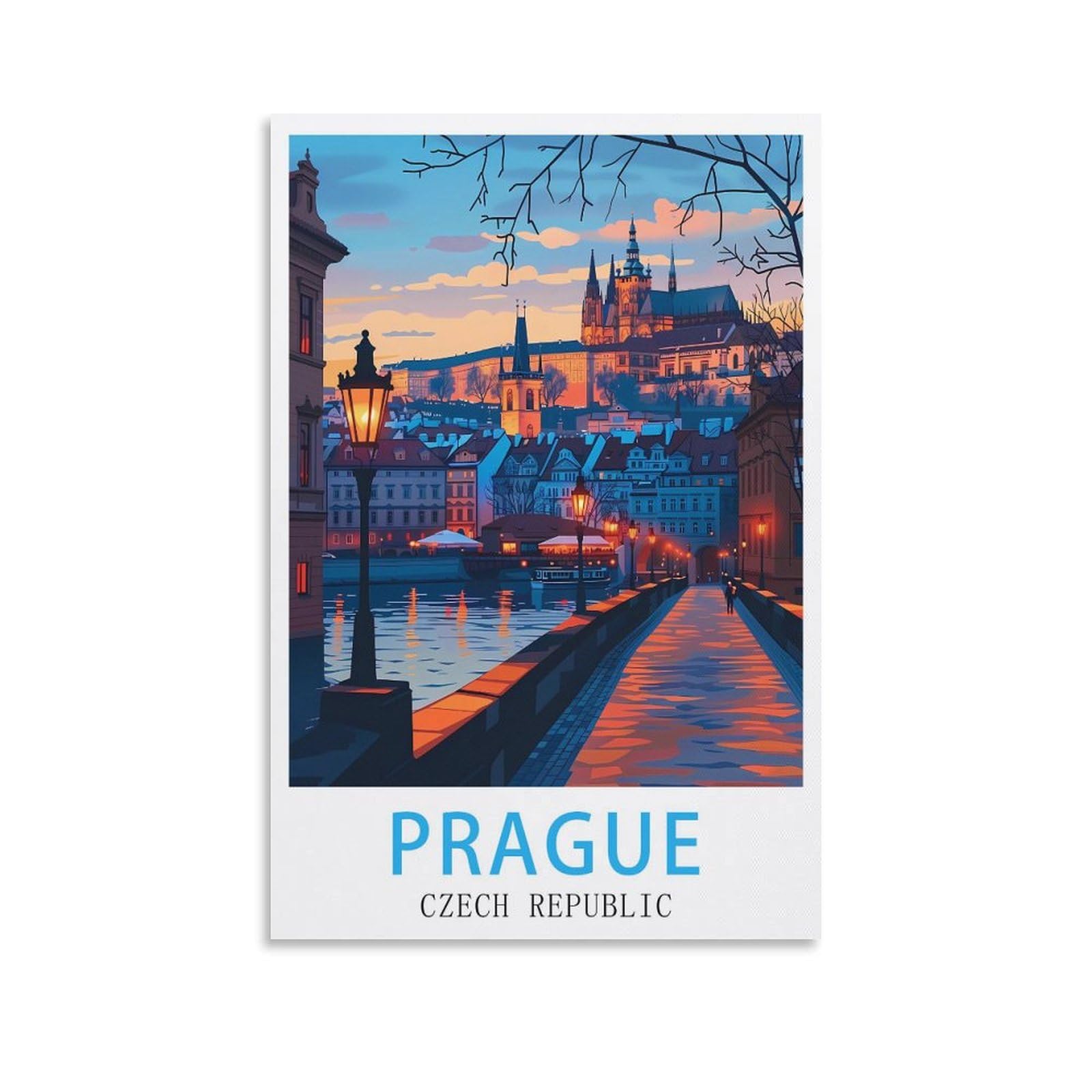 LOLWNNI Prague Czech Republic Vintage Travel Poster 20x30inch(50x75cm) Canvas Wall Art Print Picture Paintings for Living Room Bedroom Decor