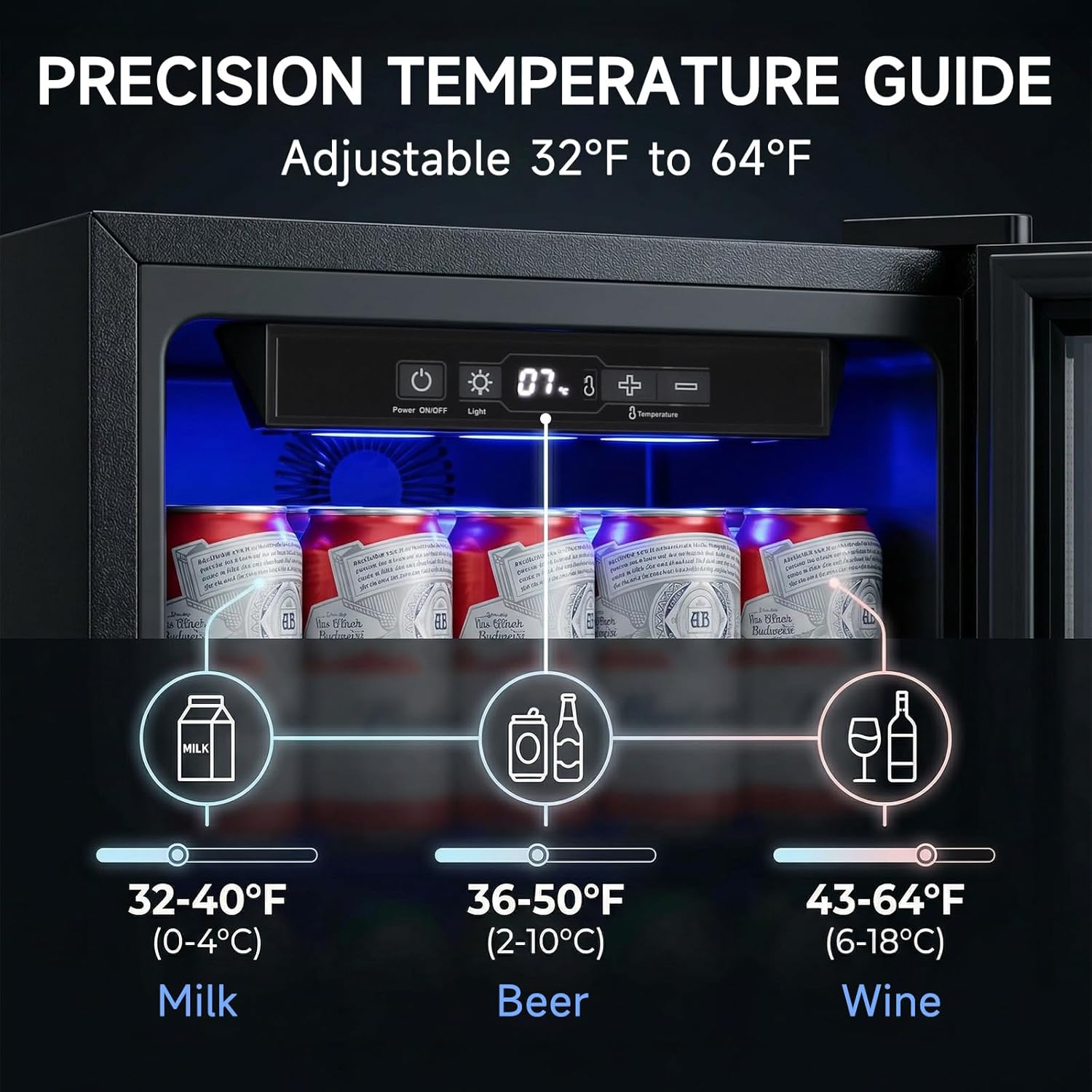 Anypro Mini Fridge 130 Can Beverage Refrigerator Cooler, 3.2 Cu.Ft Drink Fridge for Soda Wine Beer, Beverage Fridge with Glass Door for Home Office Bar, Digital Temperature Control, Adjustable Shelves