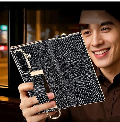 Generic etui kompatybilne z Samsung Galaxy Z Fold 7 (kolor: czarny) etui z prawdziwej skóry uchwyt etui premium wzór etui z klapką