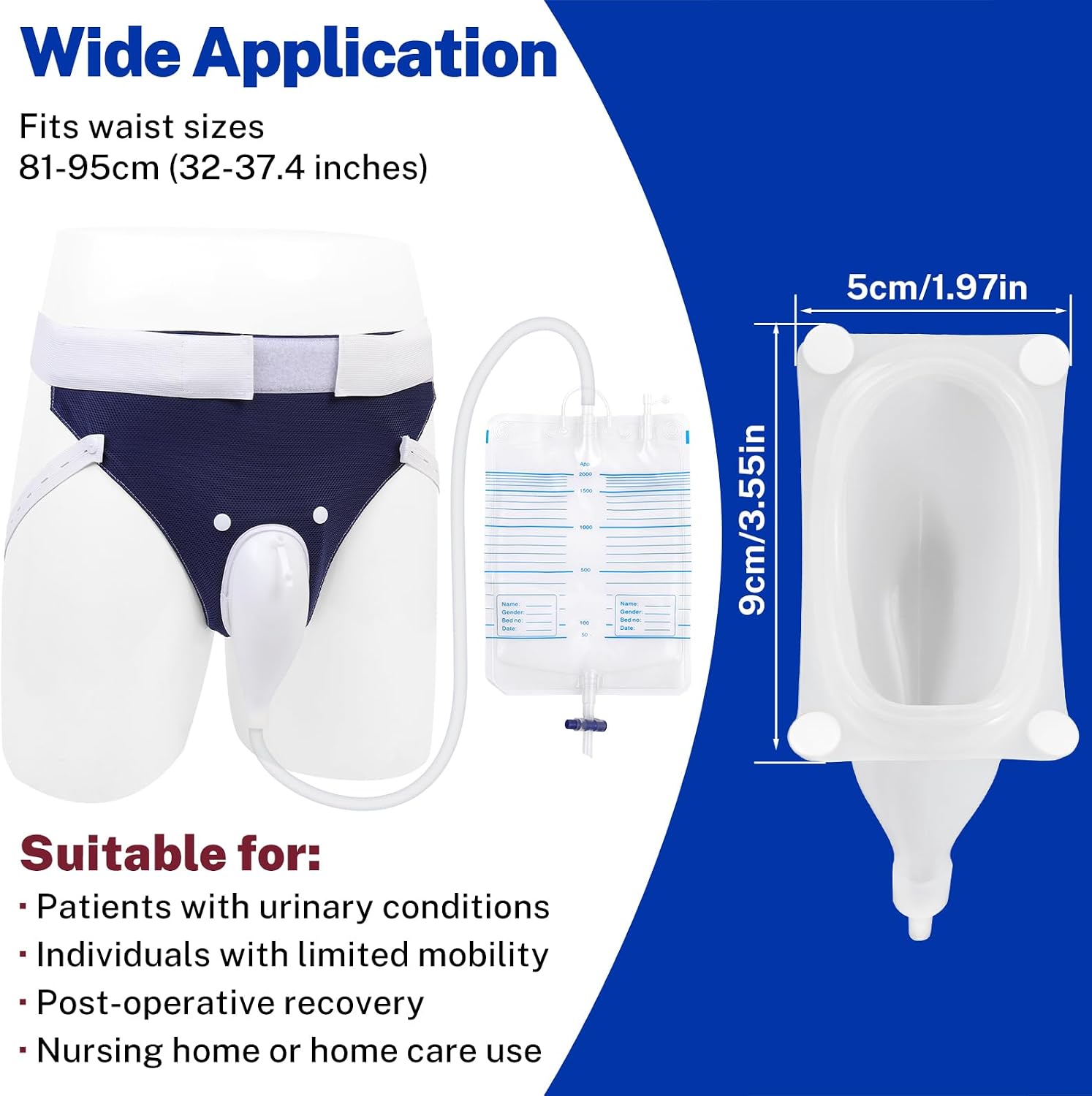 Wearable Urine Collector Set for Men, Silicone Urine Catching Capsule, Flexible Drainage Tube, 2 Pants & 3 Collection Bags (1000ml *2 & 2000ml*1), Discreet Incontinence Aid for Elderly