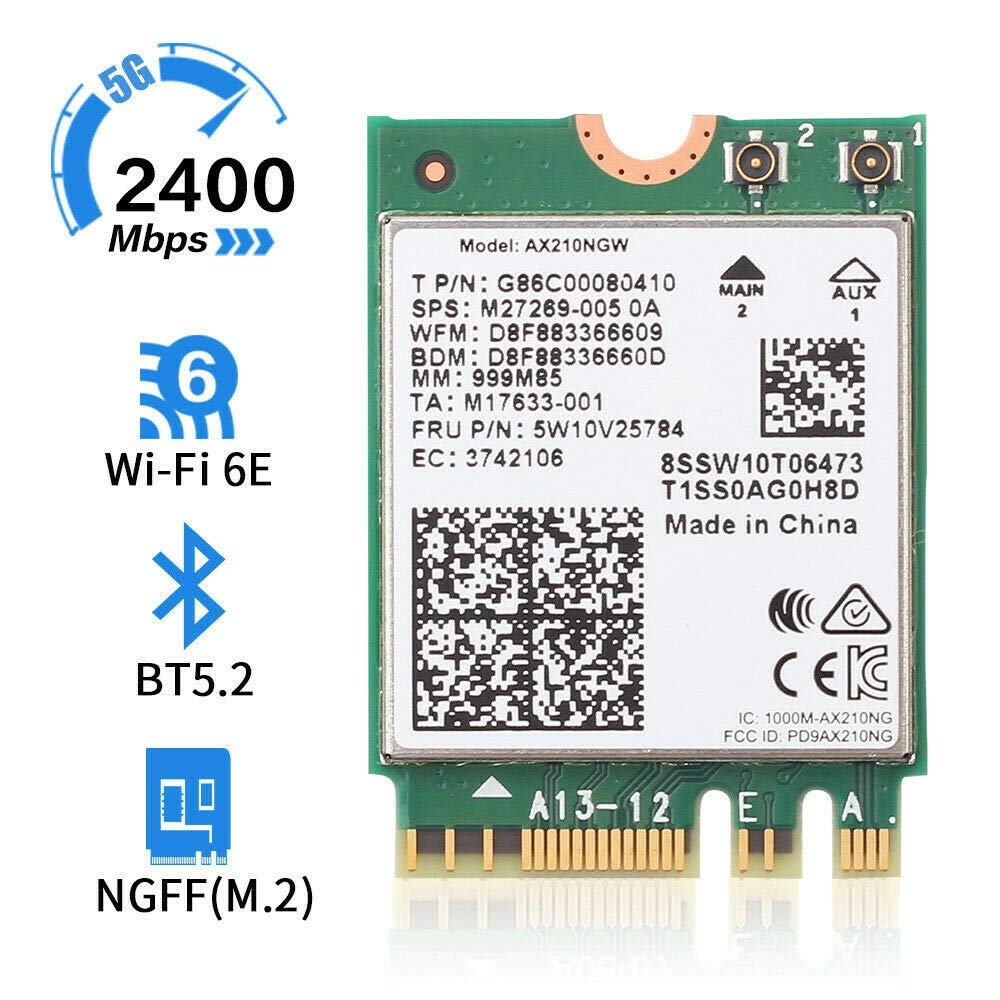 Kit Desktop WiFi 6E per Scheda AX210 Bluetooth 5.2 WiFi 802.11Ax 2.4Ghz / 5Ghz AX210NGW Wi-Fi 6 Adapter con Antenna