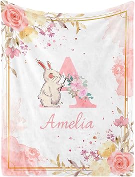 Personalized Baby Blanket with Name, Custom Baby Blanket for Girls Soft Flanne Blankets in Easter Personalized Baby Gifts for Infant Newborn Shower