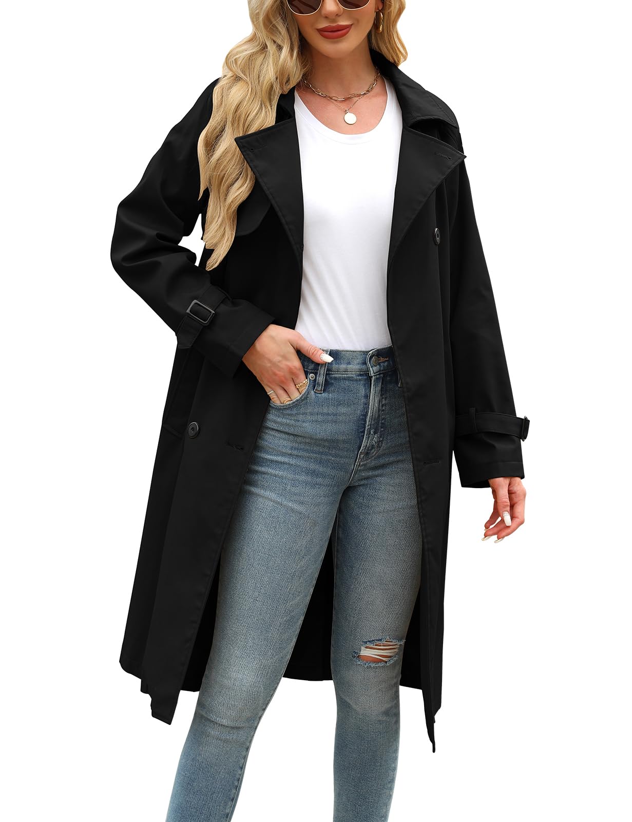 Vancavoo Trenchcoat Donna Giacca Primaverile Autunnale Cappotto Classico Doppiopetto Lungo Parka Windbreaker Giacche con Tasche