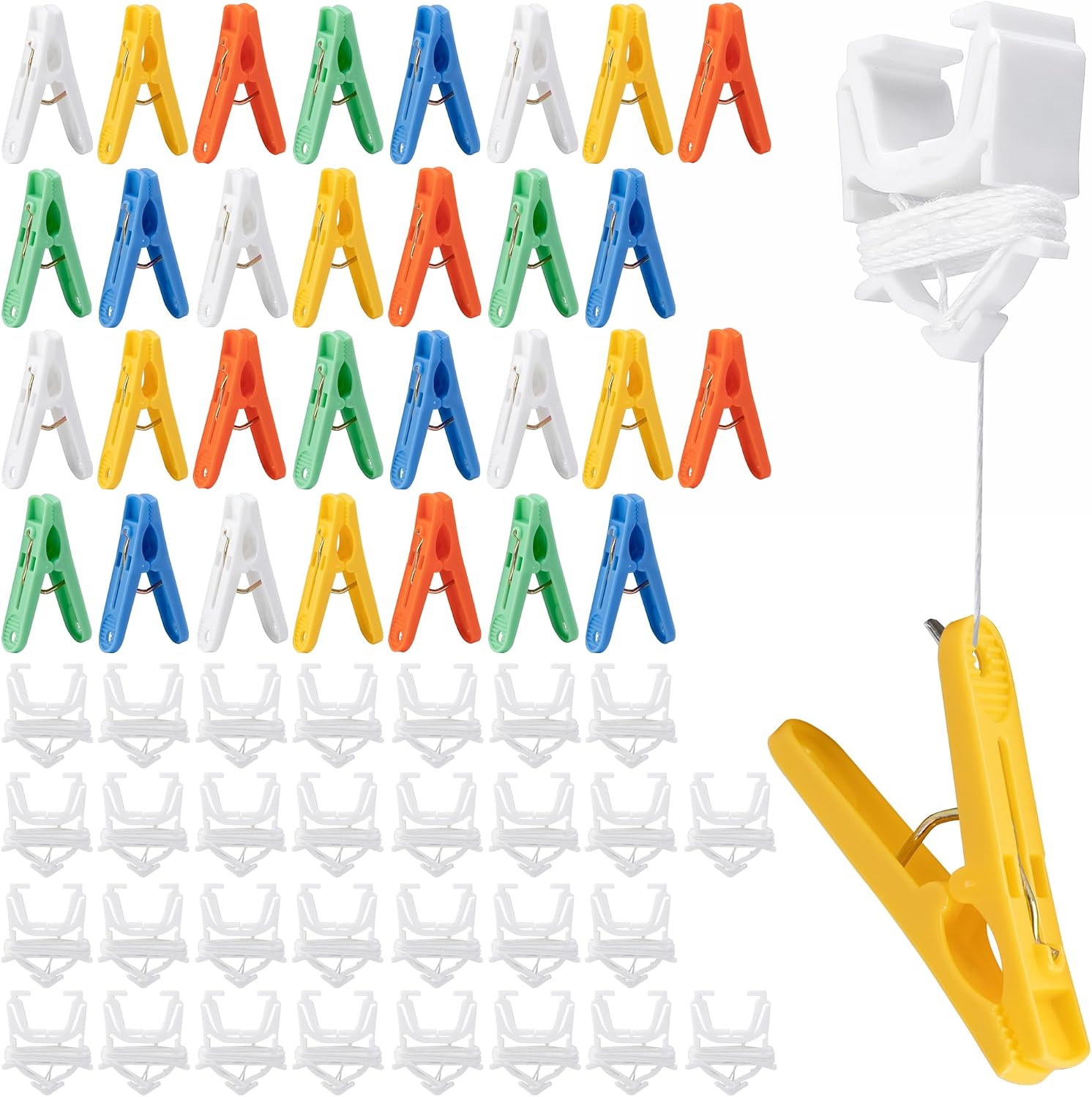 RUBII 60 Set Ceiling Hanger Grip Clips, Reusable Drop Ceiling Hooks for Hanging, White Ceiling Hanger Clips for Classroom Office Hanging Drop Grid Decor