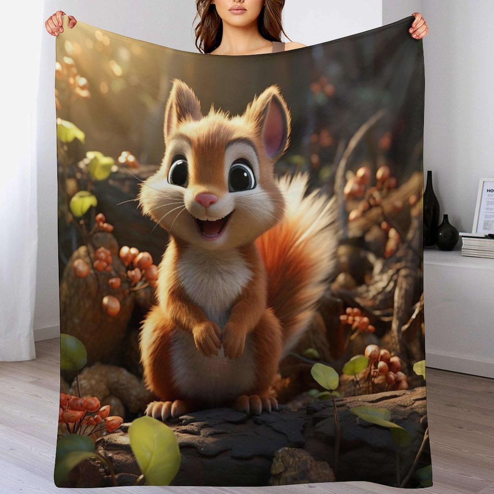 Couverture écureuil isolante contre le froid pour canapé en flannel polaire douce