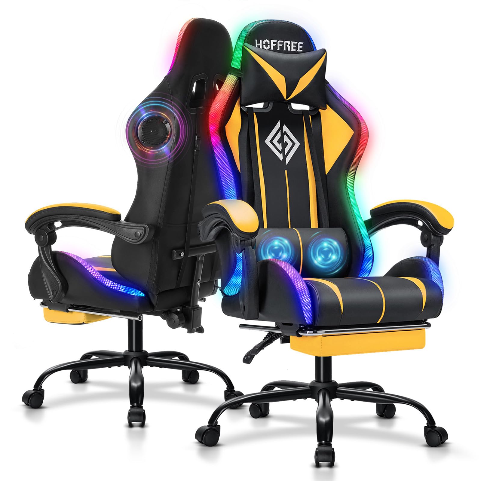 VANSPACE RGB Gaming Chair with Bluetooth Speakers and Retractable Footrest