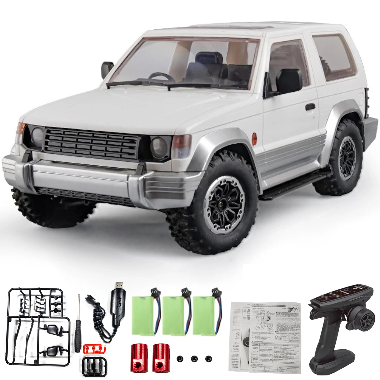 Hylukon Remote Control Car, 2.4Ghz 1:14 Scale 4WD Off Road Rock Crawler Vehicle with LDE Headlights, All Terrain 4-Channel Off-Road Remote Control Jeep Vehicle RTR Gift for Kids Adults