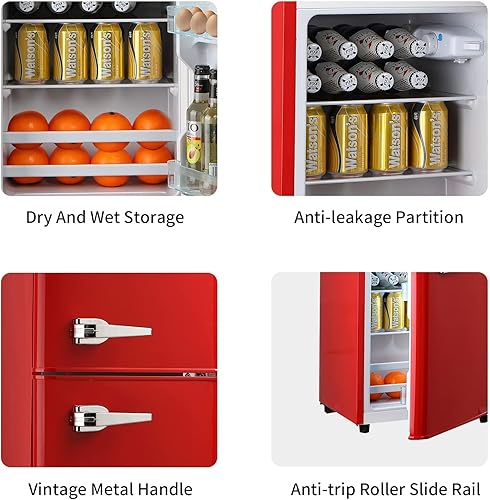 Miniatura 8 de HOPDAY FLS-80G-RED Refrigerador compacto retro, rojo