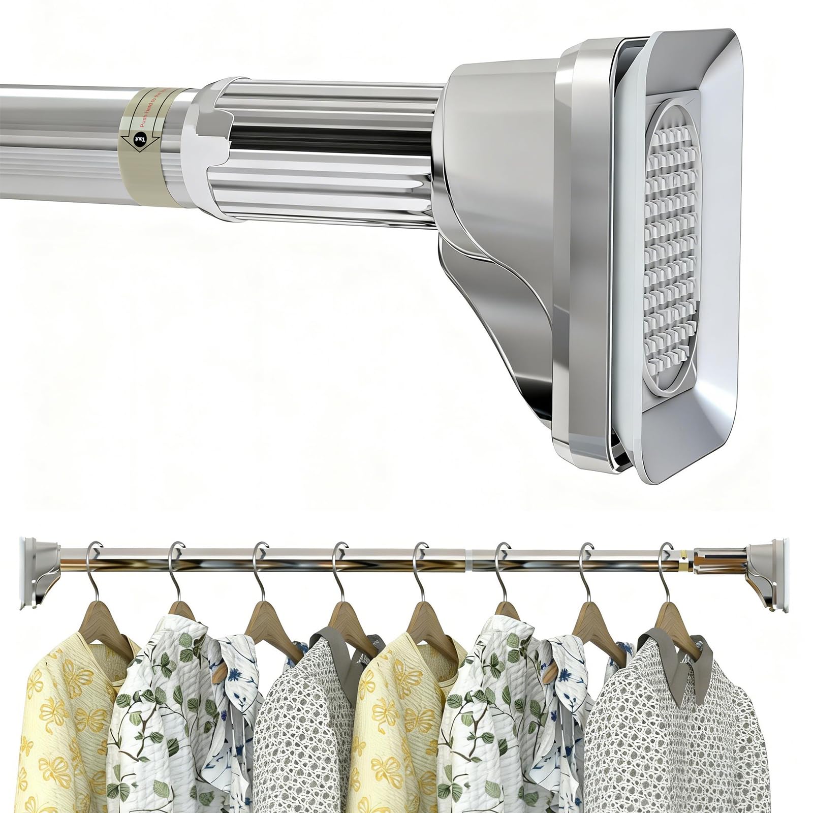 Photo 1 of Stainless Steel Adjustable Closet Rod, No-Drill Installation, Heavy-Duty Hanging Bar for Closet, Wardrobe & RV (30-48 inch)