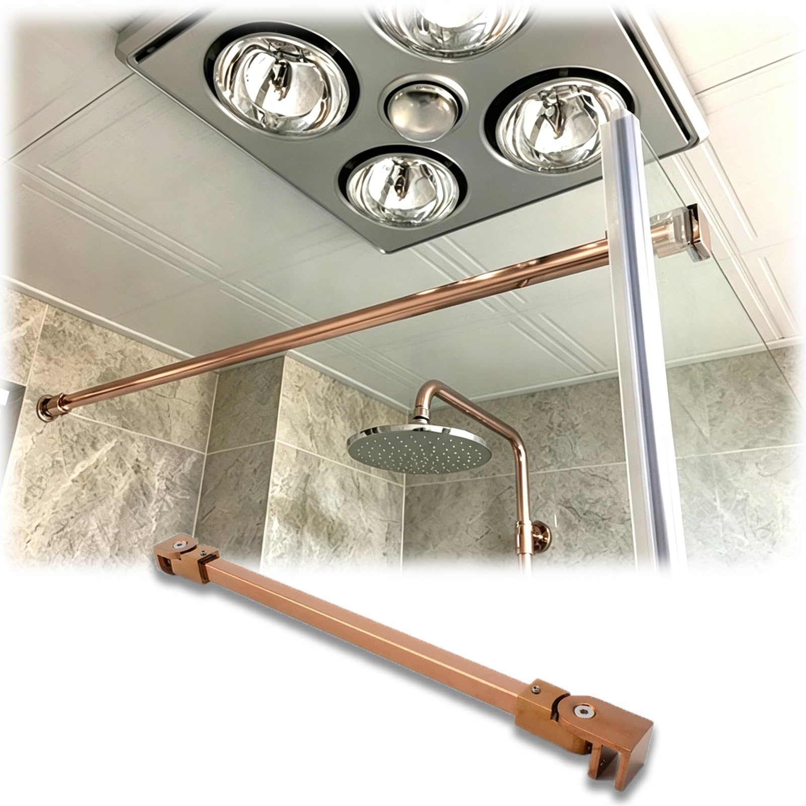 DJPHOFS Secure Flexible Wall To Glass Shower Support Bar, Non-deformable Fixed Door Side, Heavy Duty Stabilizer for Enclosure(Rose Gold,L36in/91cm)