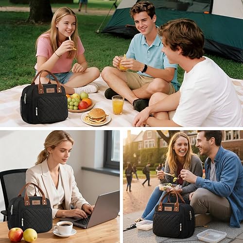 Miniatura 3 de HOMESPON Bolsa de almuerzo para mujer, hombre, adultos, con bolsillo frontal, aislada, lonchera para el trabajo, picnic o viajes (bolsillos