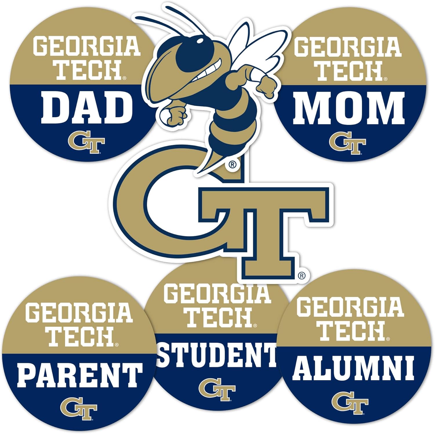 Desert Cactus Georgia Tech Sticker Yellow Jackets GT Institute of Technology Vinyl Decals Laptop Water Bottle Car Scrapbook (Round Family)