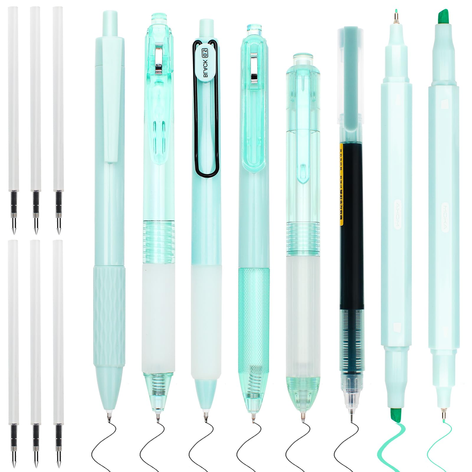 7 Pcs Retractable Gel Ink Pens, Aesthetic Ballpoint Pens, 0.5mm Cute Ballpoint Pen Black Ink with 8 Extra Refills - Image 2