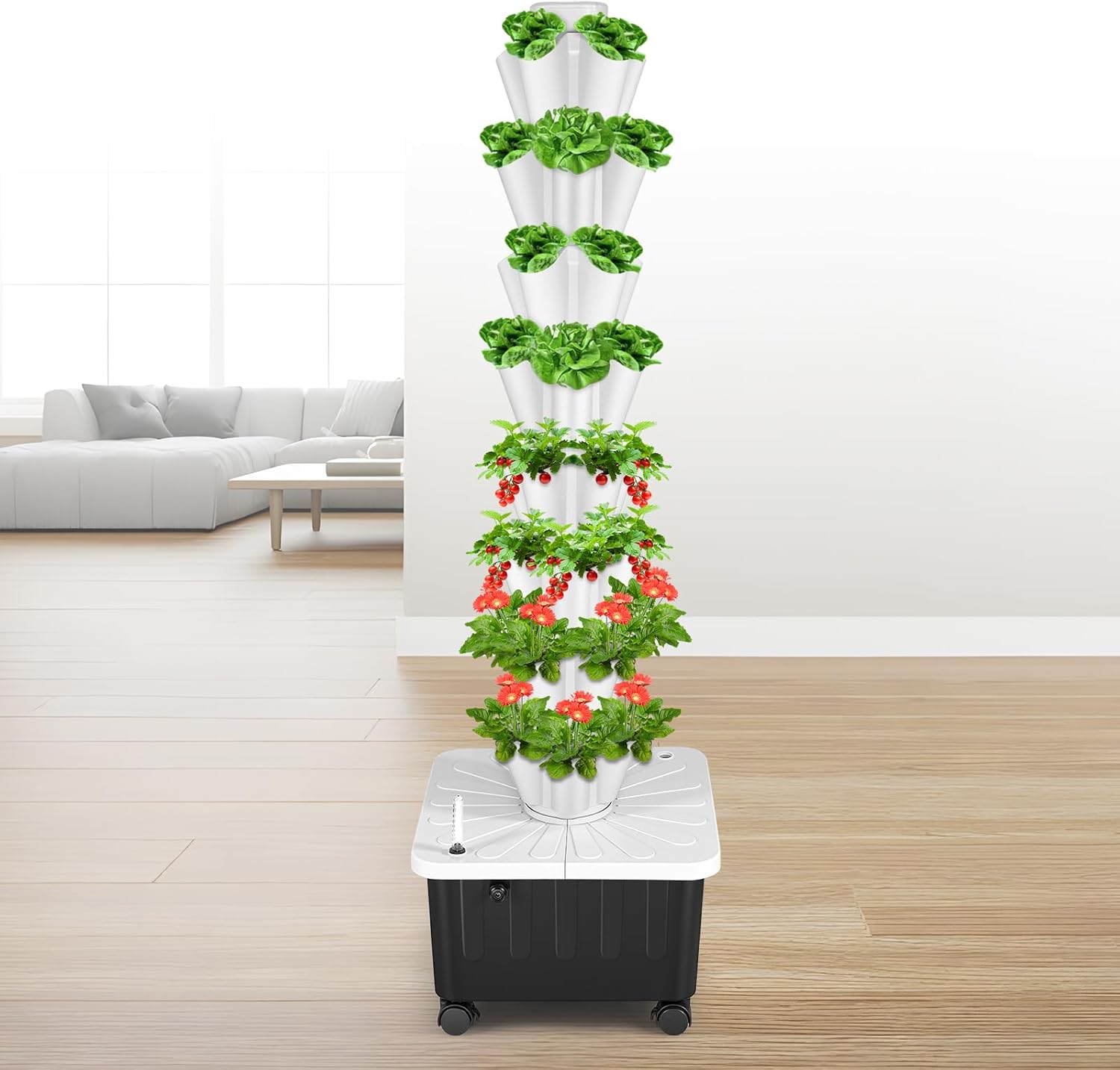 BAOSHISHAN Vertical Hydroponic Tower, 40 Pods 8 Tiers Hydroponics Growing System Tower, Outdoor Vertical Garden with Water Pump for Vegetable Herb Fruit, Gardening Lover Plants Grow Kit Tower