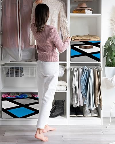 Miniatura 6 de Cesta de almacenamiento azul y gris para organizar estantes, cajas de almacenamiento plegables con asa, moderno arte abstracto geométrico blanco y