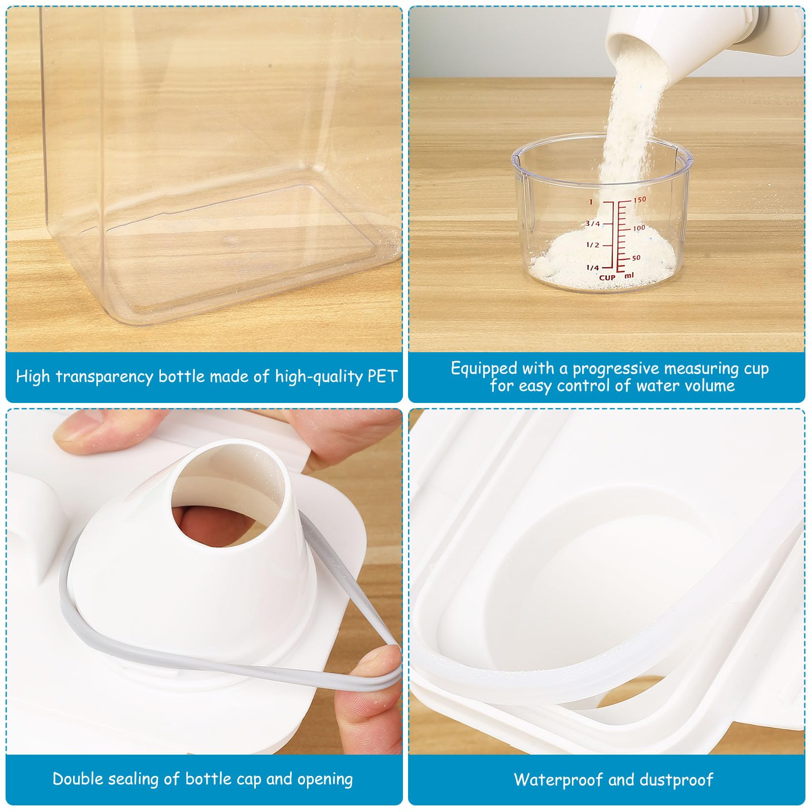 2 Pcs Dosificador Detergente Lavadora, 1800 ml Recipientes para Detergente en Polvo con Vaso Medidor, Dispensador de Detergentes, para Almacenamiento de Arroz Integral