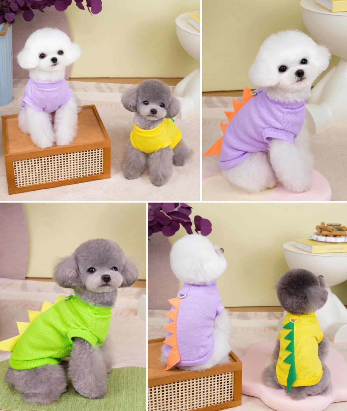 XHYRHTS T-Shirt Dinosaure en Tricot gaufré pour Animal Domestique, pour Petit Chien, Chiot Mignon, Pull, débardeur Respirant, Yorkie, Chihuahua, vêtements de Printemps et d'été, vêtements pour
