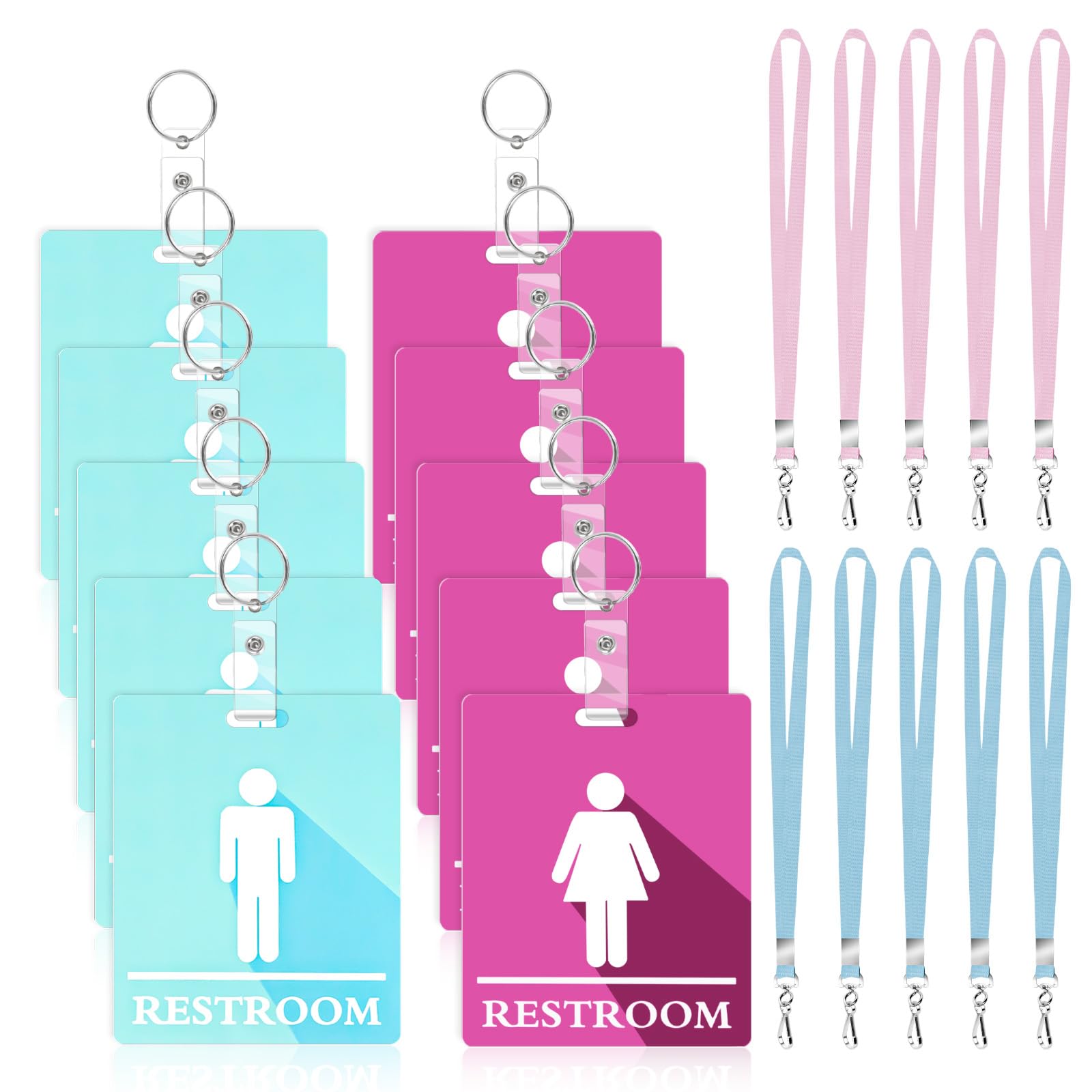 10PCS Bathroom Passes for Classrooms Includes Key Holder, Bathroom Key Chain for Business School Toilet Office Restaurant Public Place, Pink and Blue School Bathroom Pass for Women Men