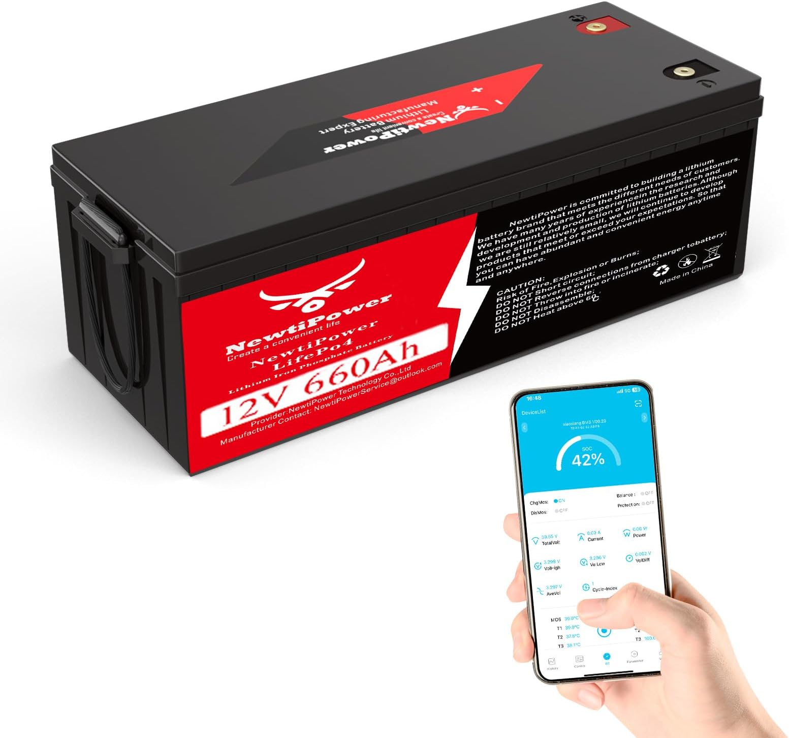 - 12V 660Ah LiFePO4 Lithium Battery with 250A BMS,NewtiPower 10000+ Deep Cycle Lithium Iron Phosphate Battery Great For Power Shortage/Storage, RV, Marine and Off Grid Applications