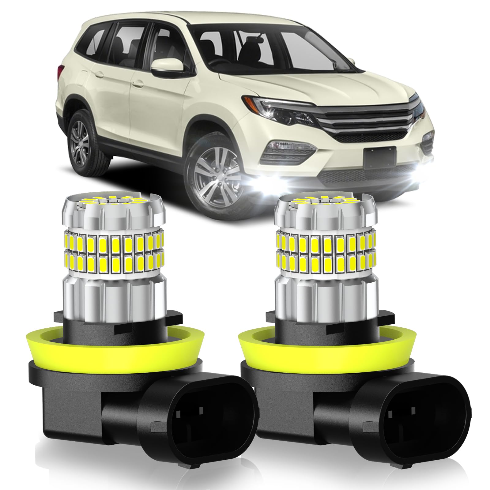 SENROBO Fit for Honda Pilot 2006-2018 Fog Light Bulbs or DRL, 13000LM Super Bright 360° Illumination Fog Lights, 6000K Cool White Upgraded 4014 Chips